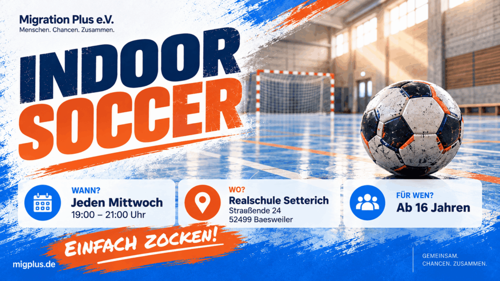 Fußball auf dem Hallenboden: Indoor Soccer jeden Mittwoch von 19 bis 21 Uhr in der Realschule Setterich, ab 16 Jahren